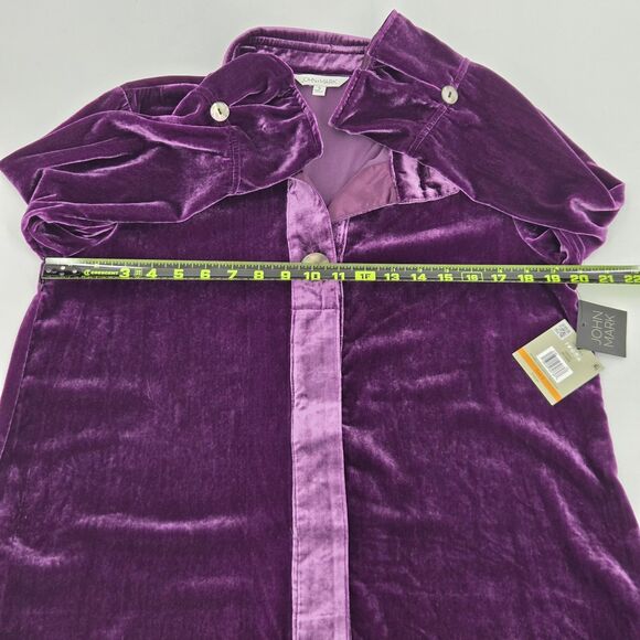 John Mark Button Up Down Shirt Womens Size S Purple Velvet Wire Collar Holiday - Picture 6 of 9
